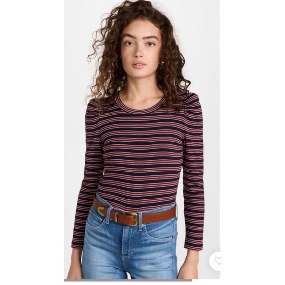 Veronica Beard Britney Puff-Sleeve Striped Top - Picture 8 of 8